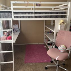 Queen Size Bunk Bed With Desk And Shelves.