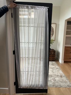 Set of 2 Sheer White French Door Curtains With Rods