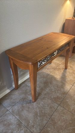 Wood Table with Decorative Metal Accent