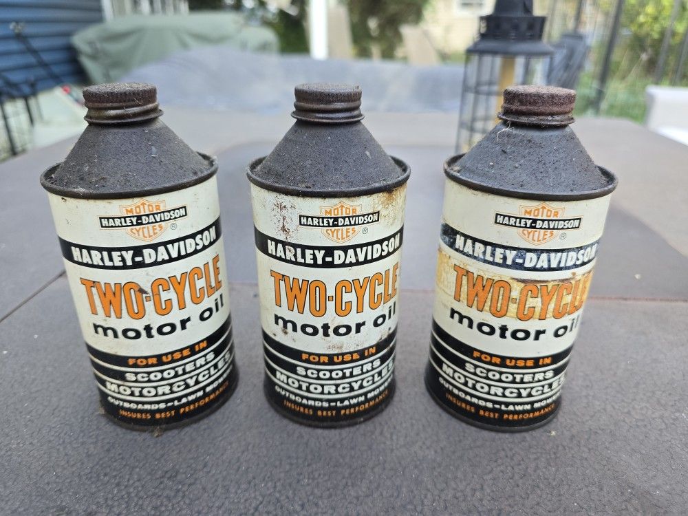 Vintage HARLEY DAVIDSON Cone Top Motor Oil Cans- Motorcycle And Scooter - Advertising 