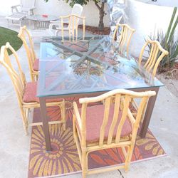 Dining Set Patio Set Metal Glass 48x72 And Bamboo With 6 Chairs $400obo