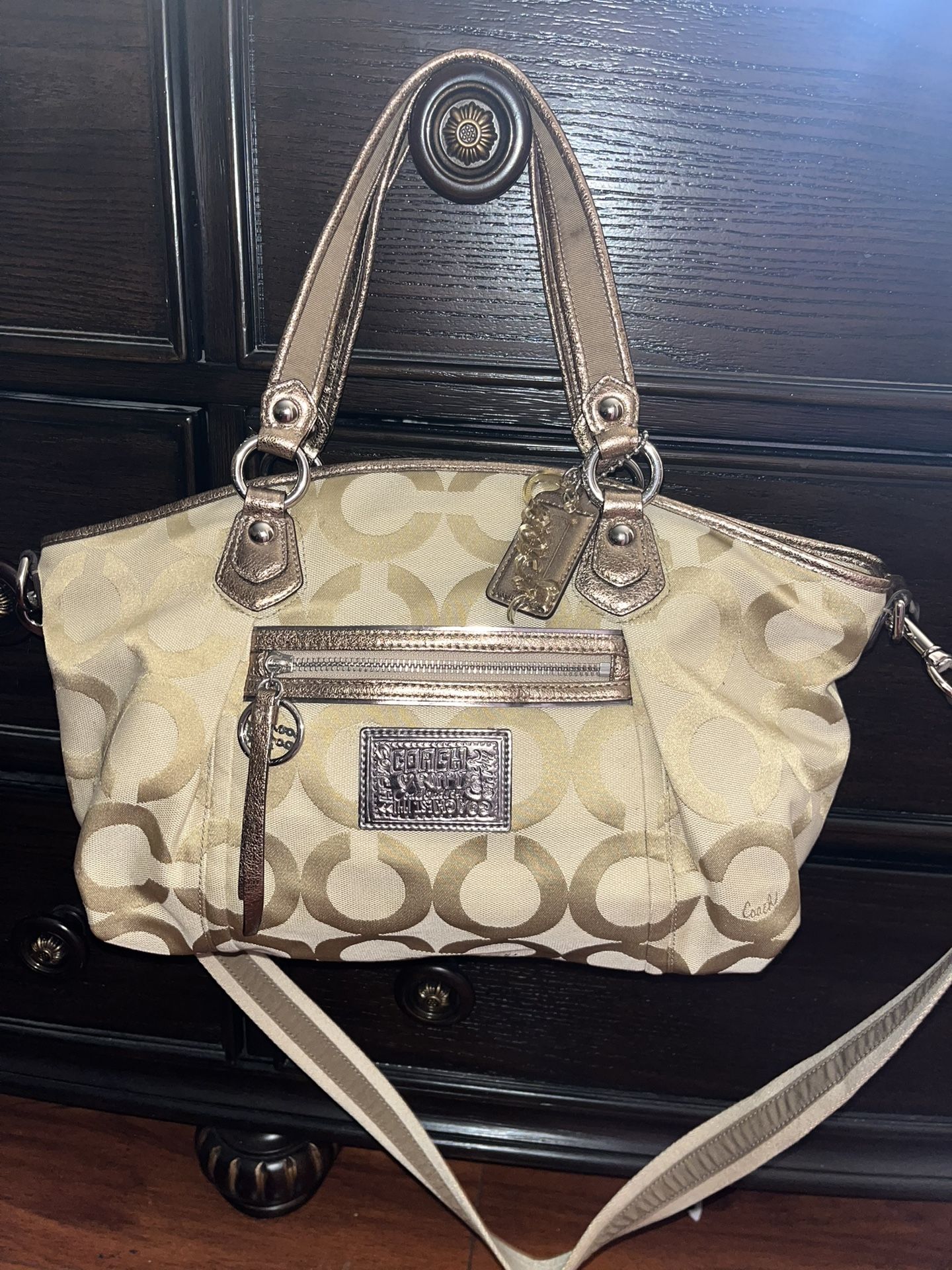 Coach Poppy Champagne Gold Tote Crossbody/Shoulder Bag