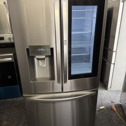 LG Stainless Steel French Doors Refrigerator And Bottom Freezer And knock Instaview Window 