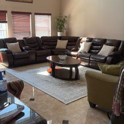 Leather Sofa Set In Expresso- 6 Seater