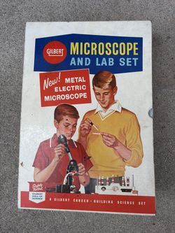 Vintage Microscope In Lab Kit Metal Box