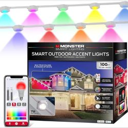 Monster Smart Permanent Outdoor Lights, 100ft, 72 LED Eaves Lights, RGB+IC+WW, Weather & Water Resistant, App & Voice Control, Google & Alexa 