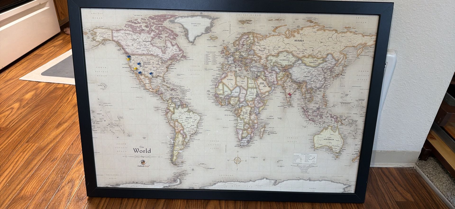 World Map With Magnetic Pins