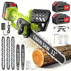 6/12 Inch Compact Electric Chainsaw, Includes 2 Rechargeable Batteries, Suitable for Trimming Trees, Woodworking, And Cutting. Perfect for Gardening, 