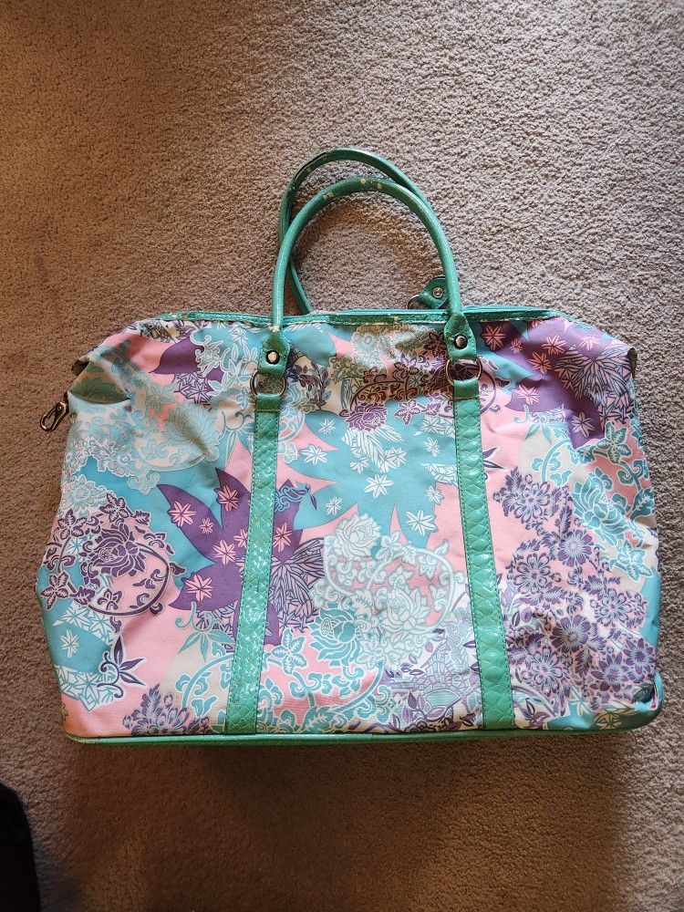 Kathy Van Zeeland Pink and Blue Floral  Handbag