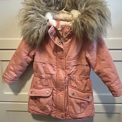 2T Girls Coat W Detachable Fur Lined Hood 