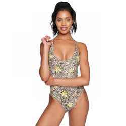 Hurley Womens Animal Print Back Tie One-Piece Swimsuit Medium 