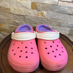 Jr Sz 3 Crocs Classic Lined Clogs Pink W/Purple Inner lining Mules Clogs