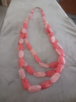 3 Strand Long Multi Pink Colored Necklace With Rhinestones 