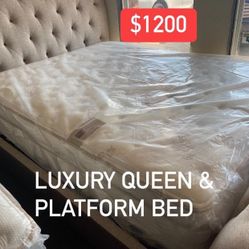 Queen Platform Bed & Queen Luxury Mattress 