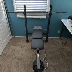Golds Gym Bench And Curl Bar W/ Weights