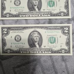 Uncirculated $2 BILLS in sequence 