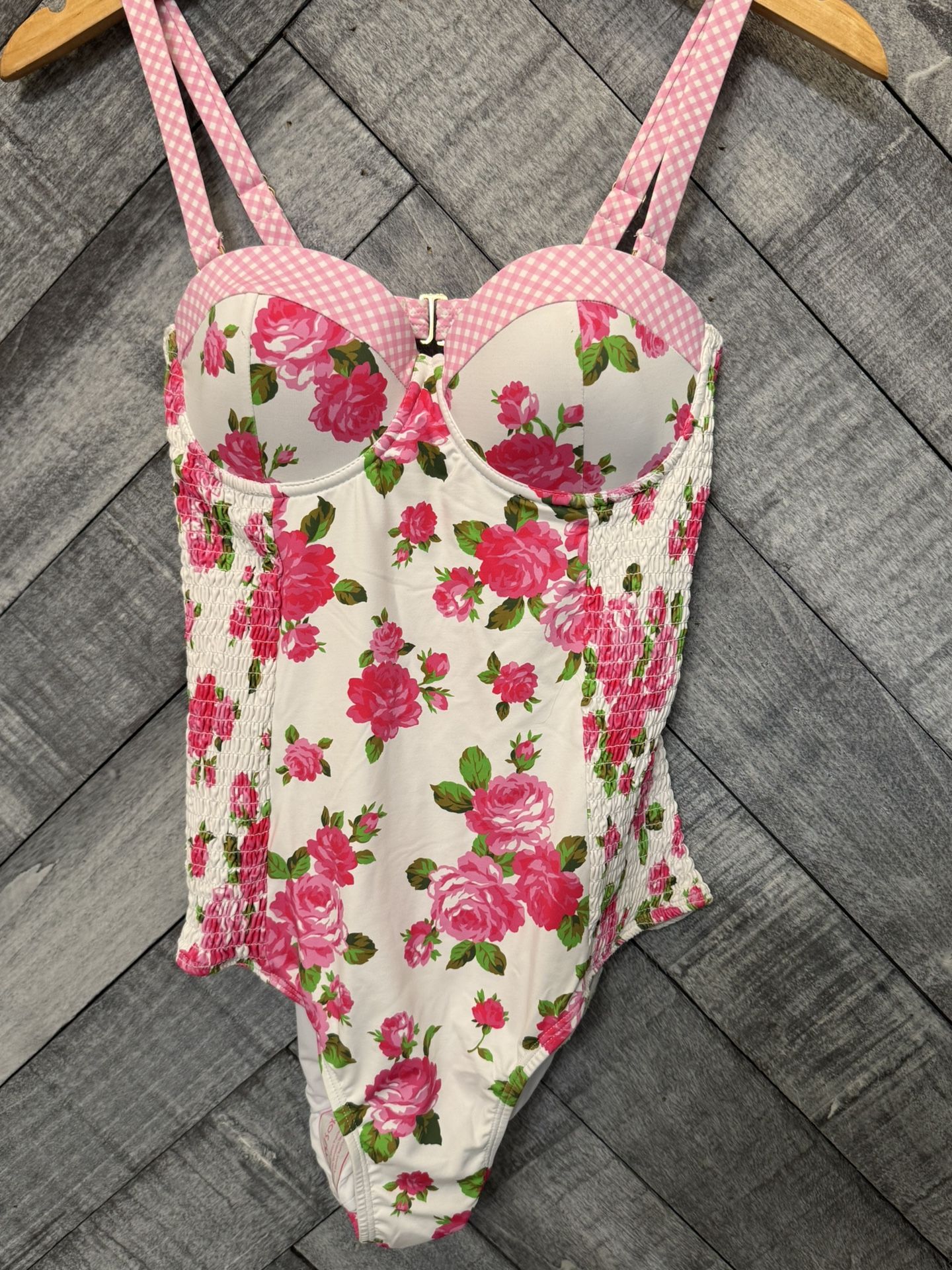 Betsey Johnson Pink and White Floral One Piece Swimsuit