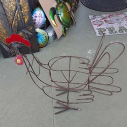 Large Rustic Wire Framed Rooster Plant Holder