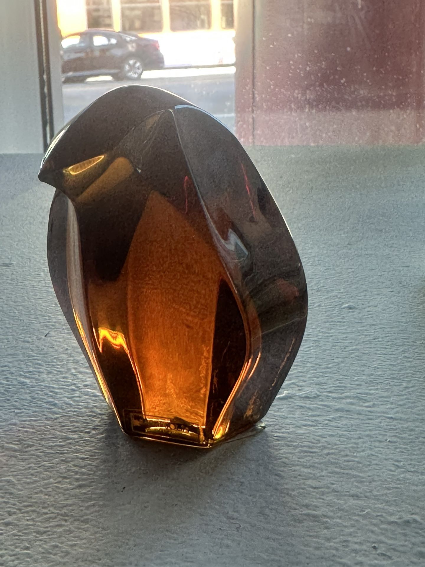 Saint Louis crystal penguin figurine/amber color/France/Paperweight/Bird/Label
