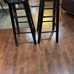 Pair Of Black Wooden Bar Height Barstools:29”Sturdy, Good Condition 
