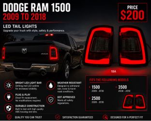 2009 To 2018 Dodge Ram 1500 / 2500 / 3500 Full LED Taillights