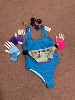 New med swimsuit Neon Bodysuit 80s Costume Outfit Workout Festival Accessories 