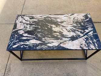Stunning Black & White Mid Century Marble Top Coffee Table | Industrial Black Metal Frame | Modern Statement Piece- living room furniture