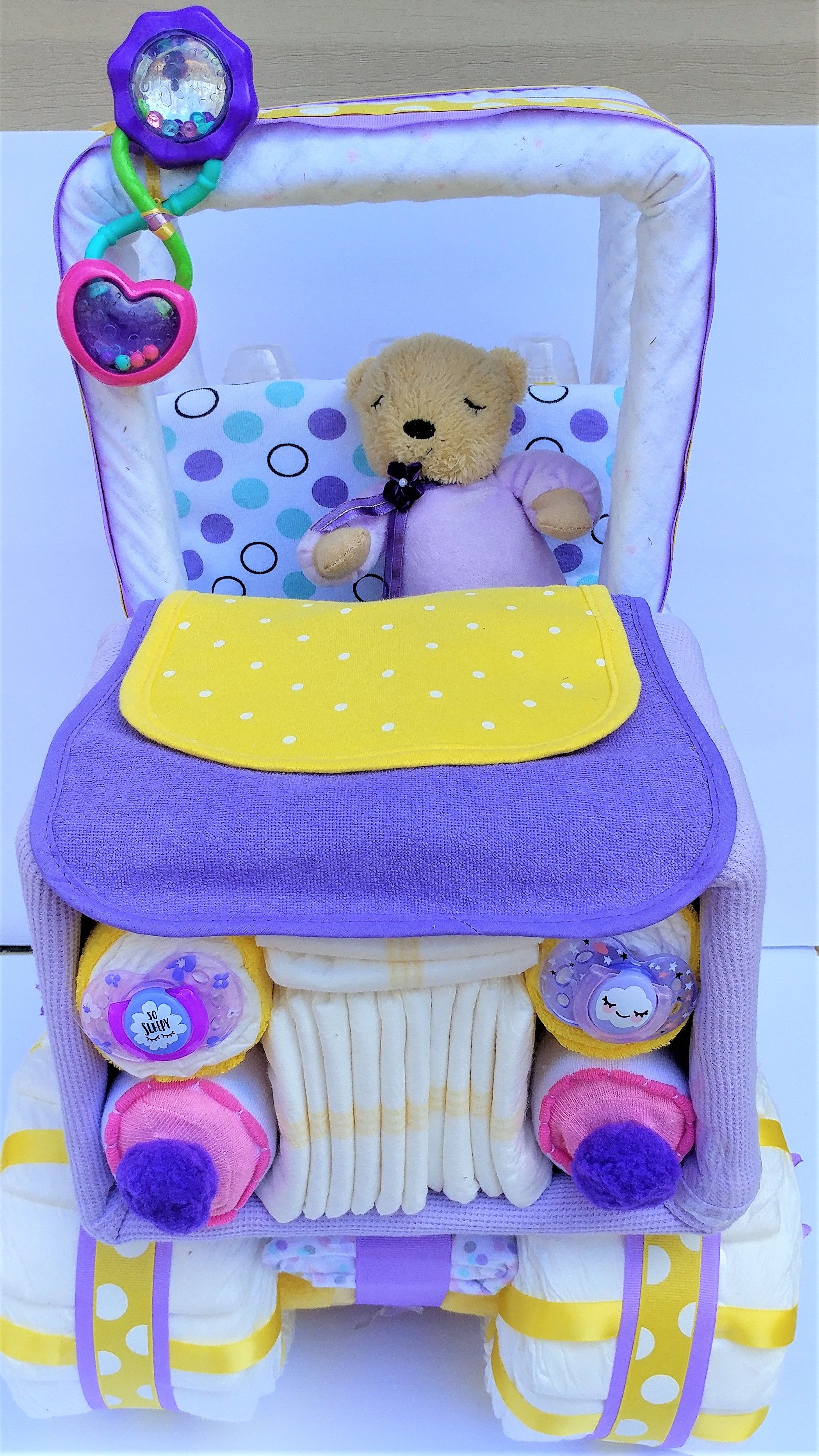 Beautiful Lavender & Yellow Baby Girl Diaper Jeep - Handmade