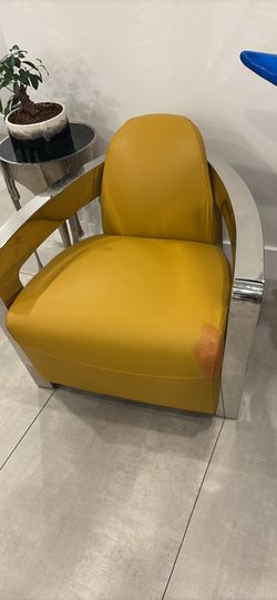 Pair of Modern Chrome & Yellow Accent Chairs – Great Project or Statement Pieces