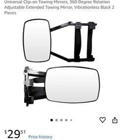 Universal Clip-on Towing Mirrors, 360 Degree Rotation Adjustable Extended Towing Mirror, Vibrationless Black 2 Pieces