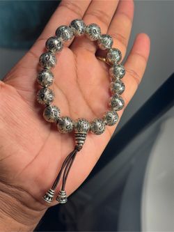 925 Sterling Silver Handmade Tibetan Bracelet 58g 9mm Antique Finish