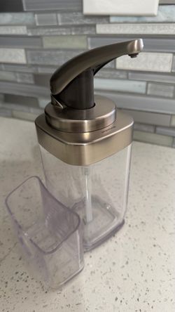 simplehuman 22 oz. Square Push Pump with Sponge Caddy, Soap Dispenser and Sponge Holder, Brushed Nickel