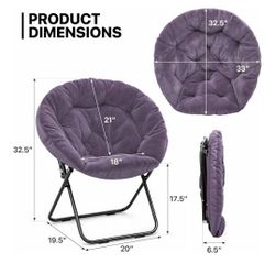 MoNiBloom Round Folding Saucer Chair for Adults, Oversized Large Comfy Soft Lounge Lazy Cozy Moon Chair for Bedroom Living Room Dorm, Black Metal Fram