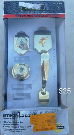 Defiant Springfield Single Cylinder Polished Brass Door Handleset with Mushroom Knob