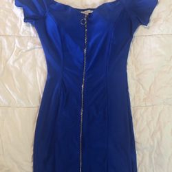 Women’s Off Shoulders Blue Zip Up Dress