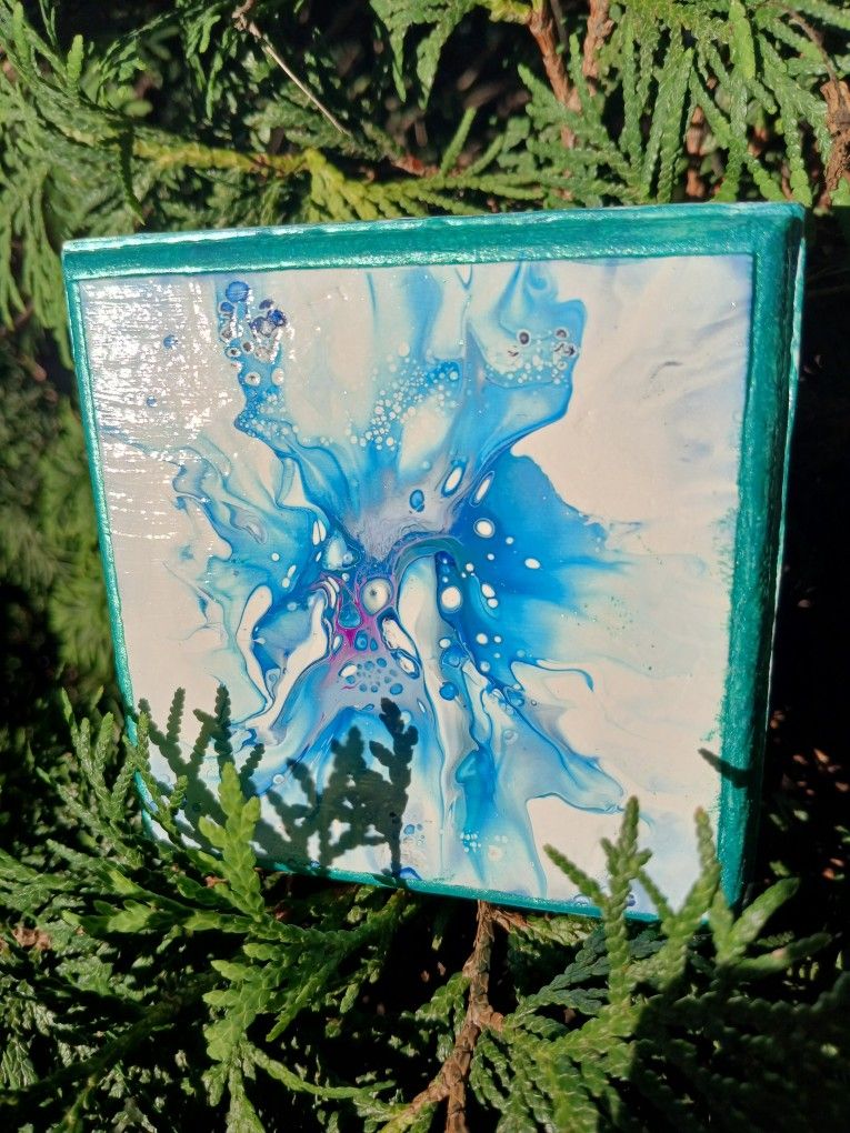 Absract Acrylic Paint Poured & Hand Painted Wooden (3" 1/2 x 3" 1/2 inch) Box