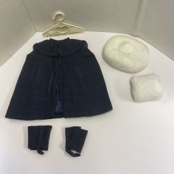 American Girl Samantha Winter Story Outfit Plaid Cape Gaiters Hat Muff Hanger