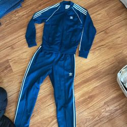 Adidas Originals Blue Track Suit Set — Jacket + Pants (Size S)