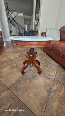 Vintage 22" x 18" Mahogany Eastlake Style Italian Marble Top Pedestal Table