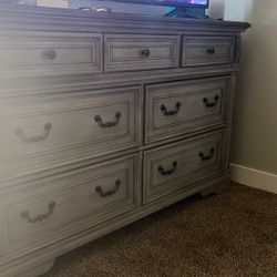 Gray Wooden Dresser With End Table