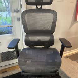 Brand New Grey All Mesh Tall Back Ergonomic Office Chair w/Slide Out Footrest & Adjustable 3D Lumbar/Armrests