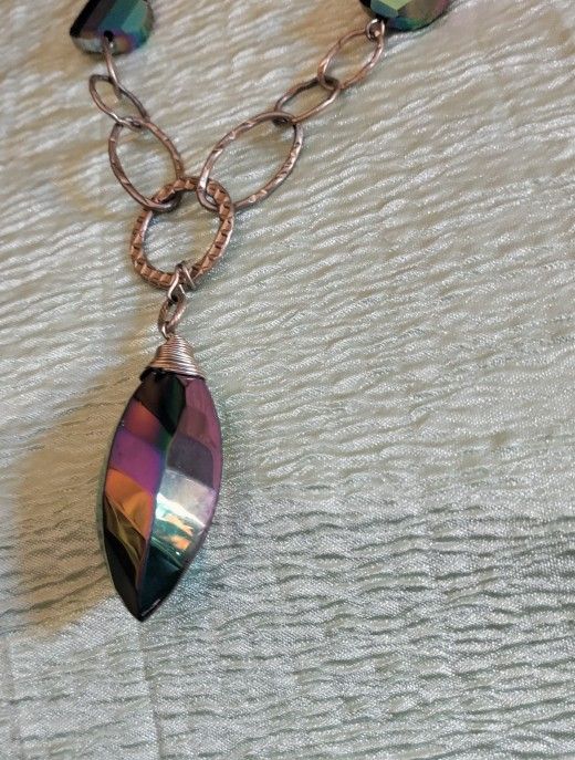 Lia Sophia Necklace With Iridescent Beads And Gold Tone Chain. Long