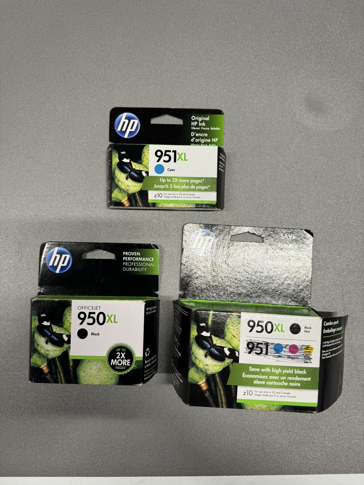 $125 HP Ink Black 950XL (2) & Cyan(blue) XL