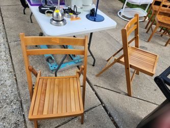 2 USED FOLDING WOOD CHAIRS $10 EACH