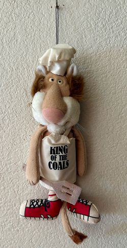 Vintage Collectible Dakin "King of the Coals" hanging plush chef toy wearing a small white apron