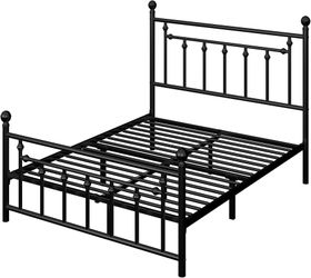 Allewie 14-Inch Full Size Metal Platform Bed Frame with Victorian Vintage Headboard and Footboard/Mattress Base/Under Bed Storage/No Box Spring Needed
