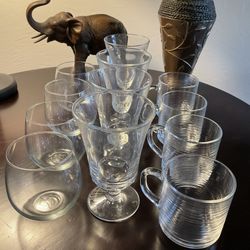 12 Clear Glasses, 4 Wine, 4 Mugs, 4 Dessert