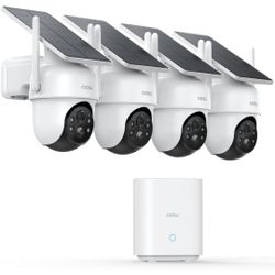 Security Cameras Outdoor Wireless, 4 Cam-Kit, No Subscription, Solar-Powered, Home Security Cameras System with 360° Pan & Tilt, Auto Tracking