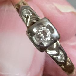 Antique Slender Diamond On Solid Gold Sz Ring