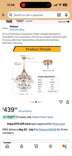 Wellmet 22 inch gold glass bubble ball chandelier